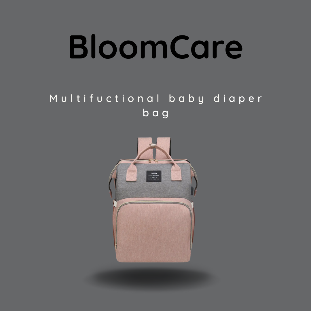 BloomCare bag -Multifunctional waterproof diaper bag backpack with changing station - Grey and Pink