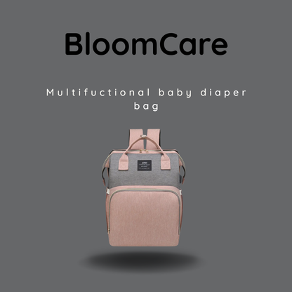 BloomCare bag -Multifunctional waterproof diaper bag backpack with changing station - Grey and Pink