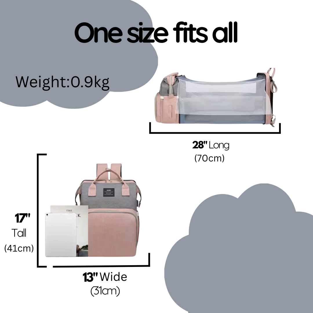 BloomCare bag -Multifunctional waterproof diaper bag backpack with changing station - Grey and Pink