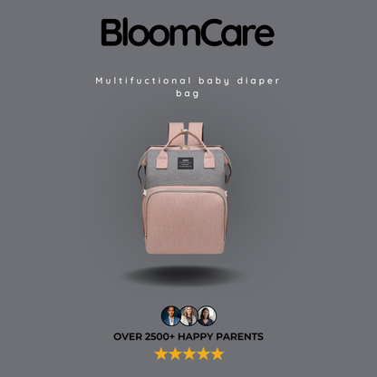 BloomCare bag -Multifunctional waterproof diaper bag backpack with changing station - Grey and Pink